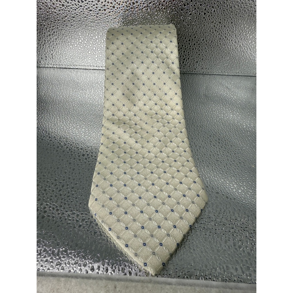 Pronto Uomo Silk Necktie Ivory Blue‎ Geometric Pattern Business Formal